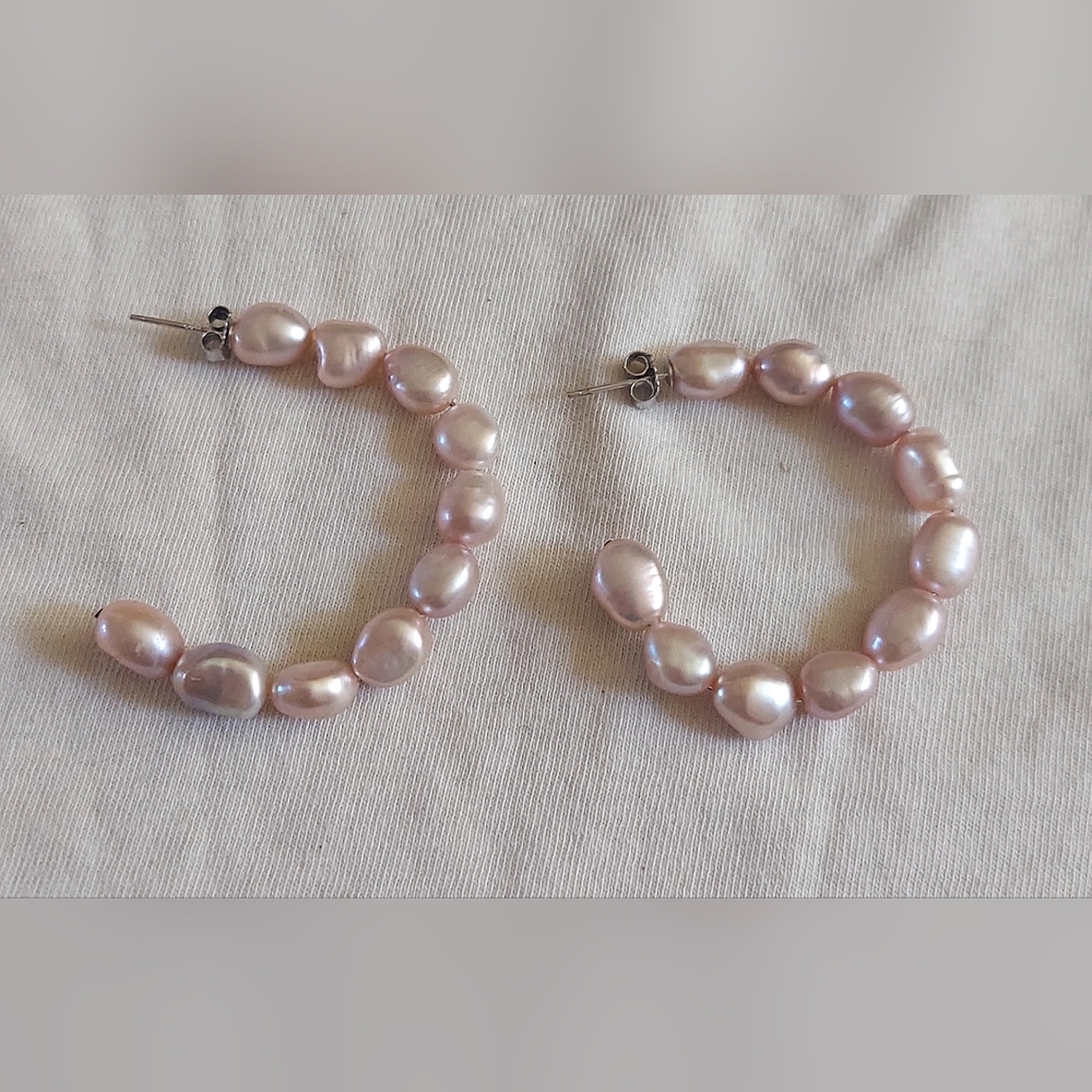 New Handmade Light Pink Pearl Hoop Earrings
